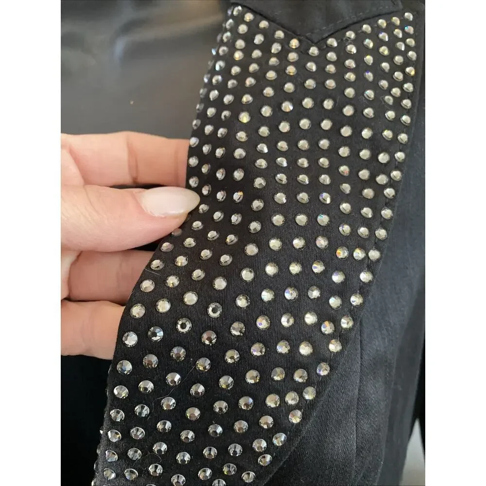 Bebe Vintage Black Rhinestone Blazer Tuxedo Jacket Made in USA Small 4 Womens